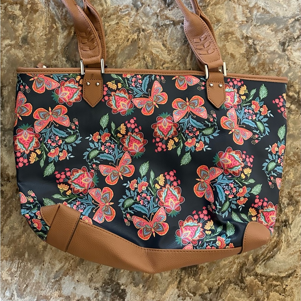 Rosetti Multicolor Floral Tote with Tan Accents